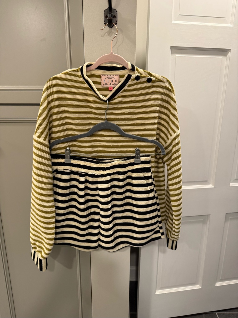 Buru Olive Stripe Knit Set - Casual Women’s Shorts and Top